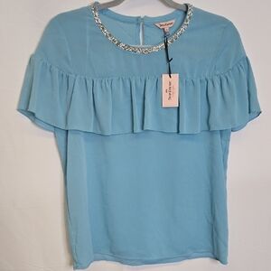 Juicy Couture y2k Ruffle Layer Top, Cerulean‎ Sky Blue, Womens Size Small, NEW